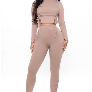 Mocha Long Sleeve Ruched Pant Set